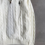 White Cable-Knit Quarter Zipper