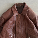 Vintage 90s Brown Leather Bomber Jacket with Snap Flap Pockets