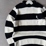 Cable Knit Rugby Stripe-Sweater