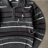 Striped Quarter-Zip Knit Sweater