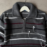Striped Quarter-Zip Knit Sweater