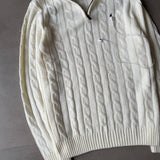 White Cable-Knit Quarter Zipper