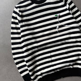 Black & White Striped Ribbed Knit Sweater