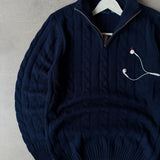 Navy Cable-Knit Quarter Zipper