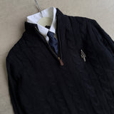 Black Cable-Knit Quarter Zipper