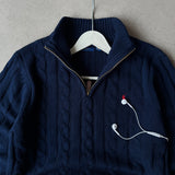 Navy Cable-Knit Quarter Zipper
