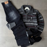 Striped Quarter-Zip Knit Sweater