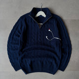 Navy Cable-Knit Quarter Zipper