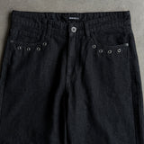 Washed Black Rivet Wide-Leg Jeans