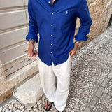 Royal Blue Cotton-Linen Shirt