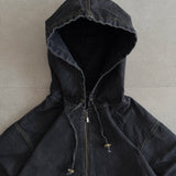 Washed Black Denim Hooded Jacket