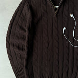 Brown Cable-Knit Quarter Zipper