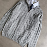 Grey Cable-Knit Quarter Zipper