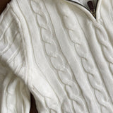 White Cable-Knit Quarter Zipper