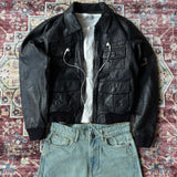 Segura Black Leather Multi-Pocket Bomber Jacket