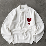 Ivory Heart Knit Polo