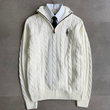 White Cable-Knit Quarter Zipper
