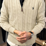 White Cable-Knit Quarter Zipper