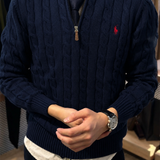 Navy Cable-Knit Quarter Zipper