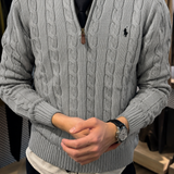 Grey Cable-Knit Quarter Zipper