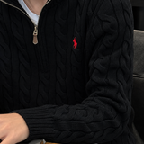Black Cable-Knit Quarter Zipper